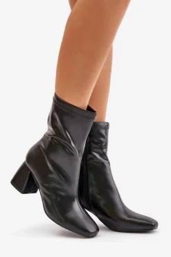 Boto Botki Na Słupku|Czarne Botki*Gładkie Botki Damskie Na Słupku Z Eko Skóry Czarne Izariel