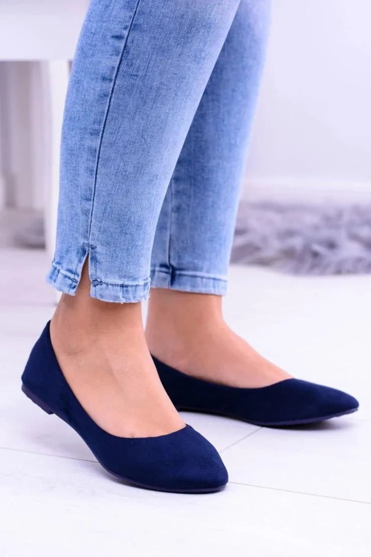 Sale Boto Granatowe Damskie Balerinki Zamsz Bueno