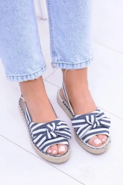 Boto Sandały Płaskie*Granatowe Damskie Sandały Espadryle Kokardy Buni