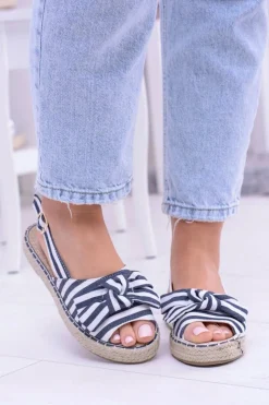 Boto Sandały Płaskie*Granatowe Damskie Sandały Espadryle Kokardy Buni