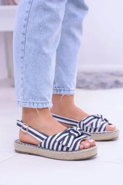 Boto Sandały Płaskie*Granatowe Damskie Sandały Espadryle Kokardy Buni