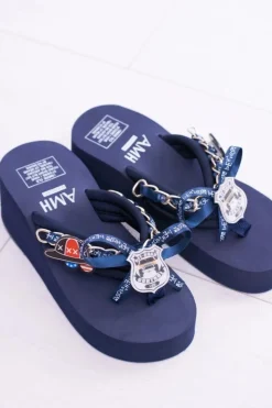 Outlet Boto Granatowe Ekstrawaganckie Klapki na Koturnie Shock