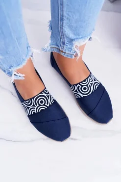 Damskie Boto Granatowe Materiałowe Tomsy Slip On Circle