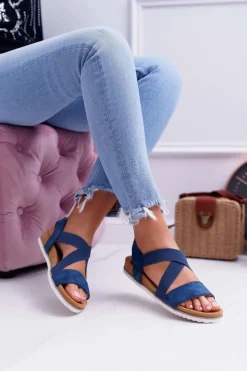 Boto Sandały Płaskie*Granatowe Sandały Damskie Z Gumkami Itako