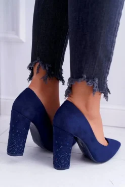 Boto Czółenka Zamszowe|Czółenka Na Słupku*Granatowe Zamszowe Czółenka Razor