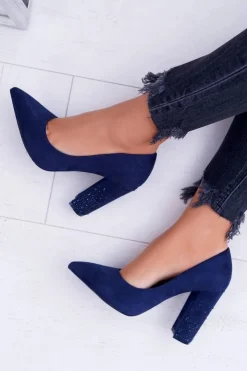 Boto Czółenka Zamszowe|Czółenka Na Słupku*Granatowe Zamszowe Czółenka Razor