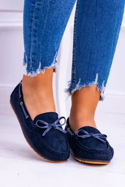 Damskie buty S.Barski Granatowe Zamszowe Mokasyny Comfort Gucio