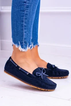 Damskie buty S.Barski Granatowe Zamszowe Mokasyny Comfort Gucio