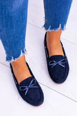 Damskie buty S.Barski Granatowe Zamszowe Mokasyny Comfort Gucio