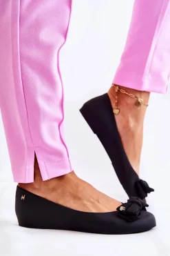 Boto Baleriny Klasyczne*Gumowe Damskie Baleriny Kokardka Czarne Fergie