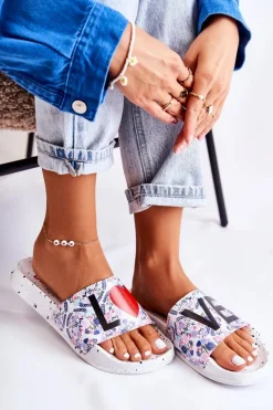 Damskie Big Star Shoes Gumowe Klapki Big Star Love DD274A256 Białe