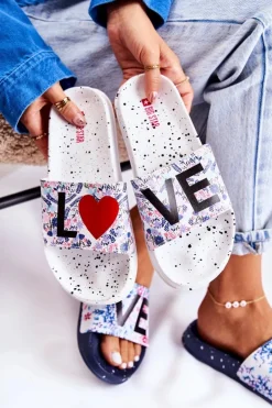 Damskie Big Star Shoes Gumowe Klapki Big Star Love DD274A256 Białe