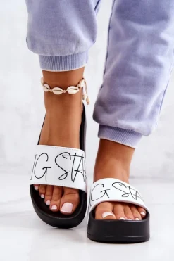 Outlet Big Star Shoes Gumowe Klapki Damskie Big Star JJ274A275 Czarno-Białe