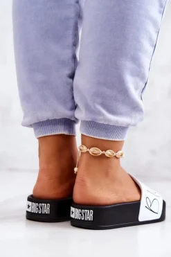Outlet Big Star Shoes Gumowe Klapki Damskie Big Star JJ274A275 Czarno-Białe