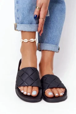 Online Boto Gumowe Klapki Damskie Czarne Let's Swim