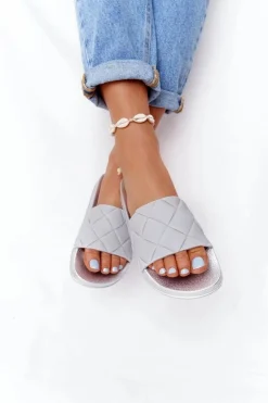 Sale Boto Gumowe Klapki Damskie Szaro-Srebrne Let's Swim