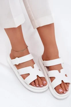 Online Boto Gumowe Klapki Damskie Z Paskiem Białe Tavirae Biały