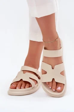 Damskie Boto Gumowe Klapki Damskie Z Paskiem Beżowe Tavirae