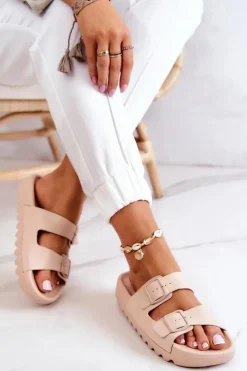 Boto Klapki Na Platformie|Klapki Damskie Klasyczne*Gumowe Klapki Na Platformie Beżowe Westie