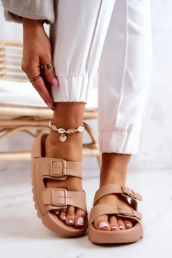 Sale Boto Gumowe Klapki Na Platformie Ciemnobeżowe Westie