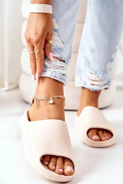 Damskie Boto Gumowe Klapki Na Platformie Nude Squishy