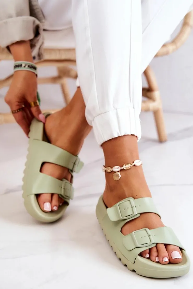 Damskie Boto Gumowe Klapki Na Platformie Zielone Westie