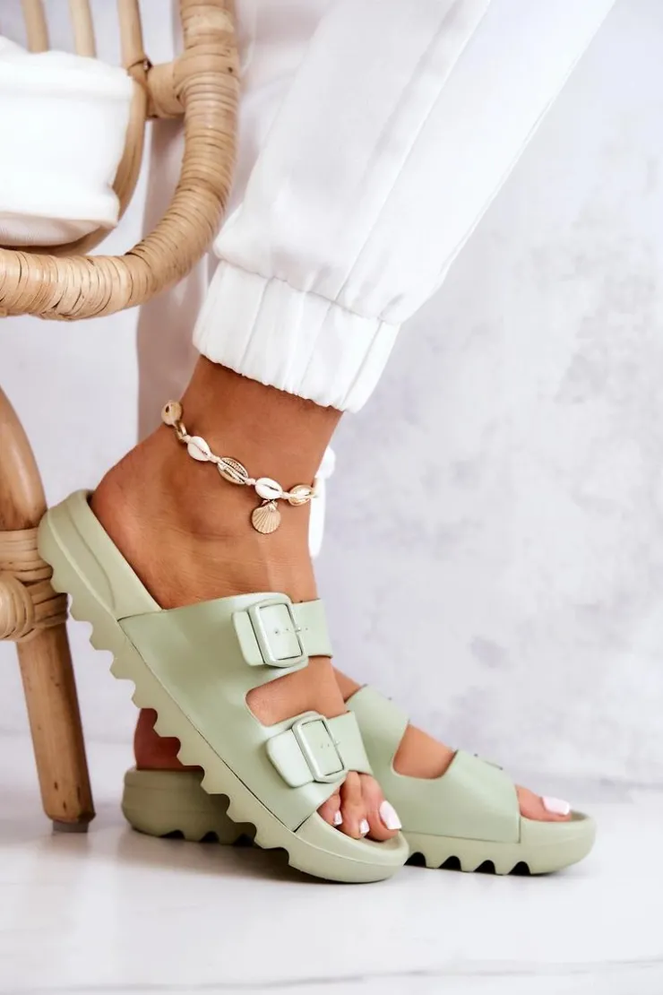 Damskie Boto Gumowe Klapki Na Platformie Zielone Westie