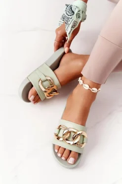 Damskie Boto Gumowe Klapki Z Łańcuchem Jasnozielone One Moment