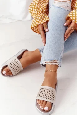 Evento Klapki Damskie Klasyczne*Gumowe Klapki Z Cekinami Szare Tonya