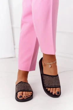 Damskie Evento Gumowe Klapki Z Cekinami Czarne Tonya