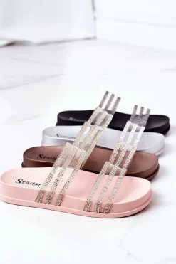 Damskie Boto Gumowe Klapki Z Cyrkoniami Czarne Miss You