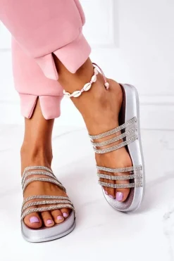 Best Boto Gumowe Klapki Z Cyrkoniami Srebrne Miss You