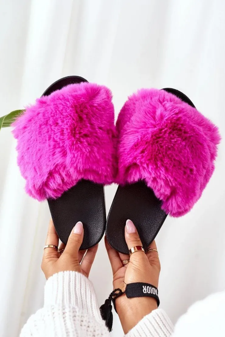 Outlet Boto Gumowe Klapki Z Futerkiem Fuksja Soft