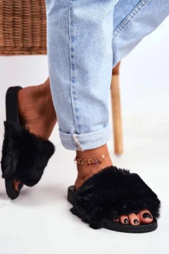 Online Boto Gumowe Klapki Z Futerkiem Czarne Sensitive