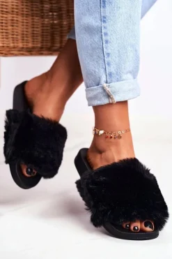 Online Boto Gumowe Klapki Z Futerkiem Czarne Sensitive