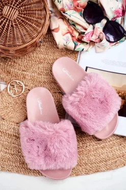 Boto Klapki Z Futerkiem|Klapki Damskie Klasyczne*Gumowe Klapki Z Futerkiem Różowe Sensitive