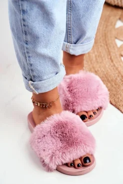 Boto Klapki Z Futerkiem|Klapki Damskie Klasyczne*Gumowe Klapki Z Futerkiem Różowe Sensitive