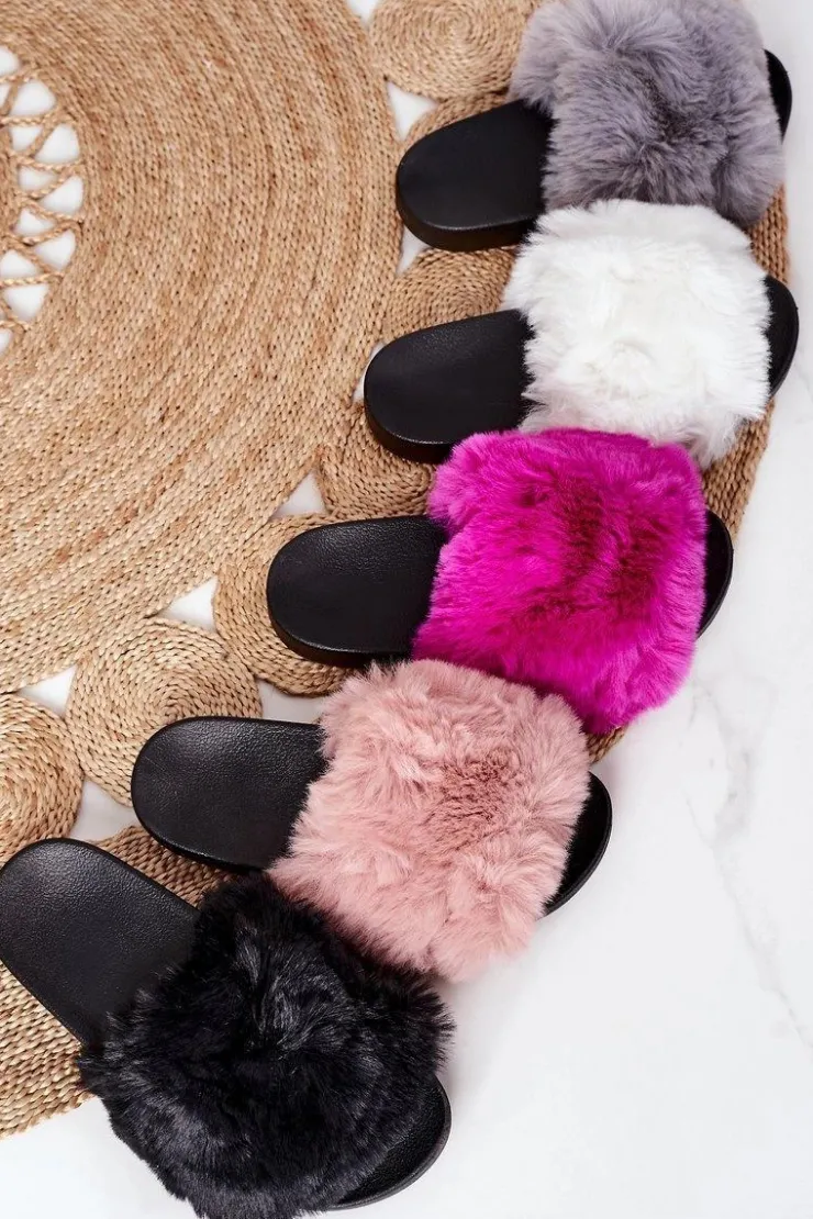 Damskie Boto Gumowe Klapki Z Futerkiem Szare Soft