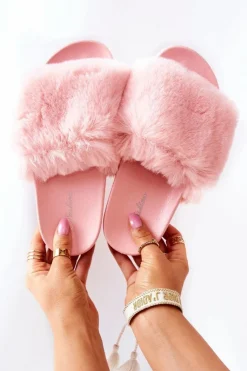 Discount Boto Gumowe Klapki Z Futerkiem Jasnoróżowe Sensitive
