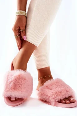Discount Boto Gumowe Klapki Z Futerkiem Jasnoróżowe Sensitive