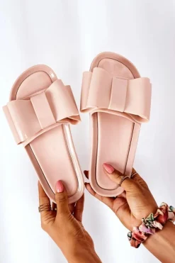 Clearance Boto Gumowe Klapki Z Kokardą Beżowe April