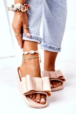 Clearance Boto Gumowe Klapki Z Kokardą Beżowe April