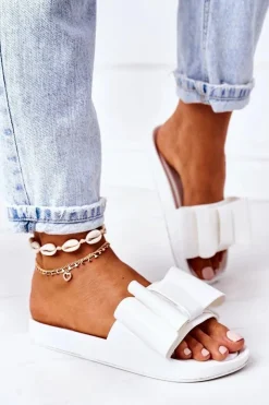 Damskie Boto Gumowe Klapki Z Kokardą Białe April