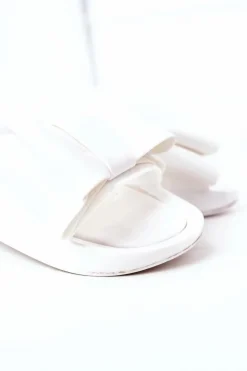 Damskie Boto Gumowe Klapki Z Kokardą Białe April