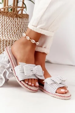 Damskie Boto Gumowe Klapki Z Kokardą Białe Gabriell