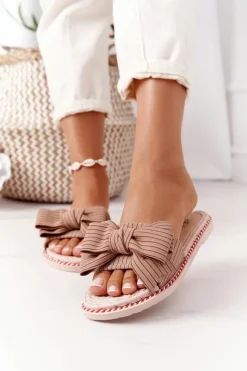 Damskie Boto Gumowe Klapki Z Kokardą Brązowe Gabriell