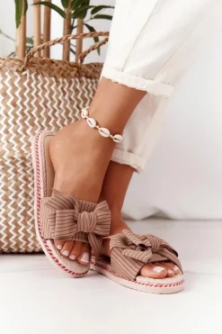 Damskie Boto Gumowe Klapki Z Kokardą Brązowe Gabriell