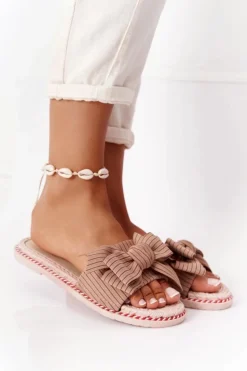 Damskie Boto Gumowe Klapki Z Kokardą Brązowe Gabriell