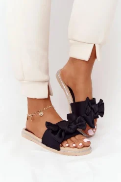 Boto Klapki Damskie Klasyczne*Gumowe Klapki Z Kokardą Czarne Andrea