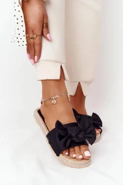 Boto Klapki Damskie Klasyczne*Gumowe Klapki Z Kokardą Czarne Andrea